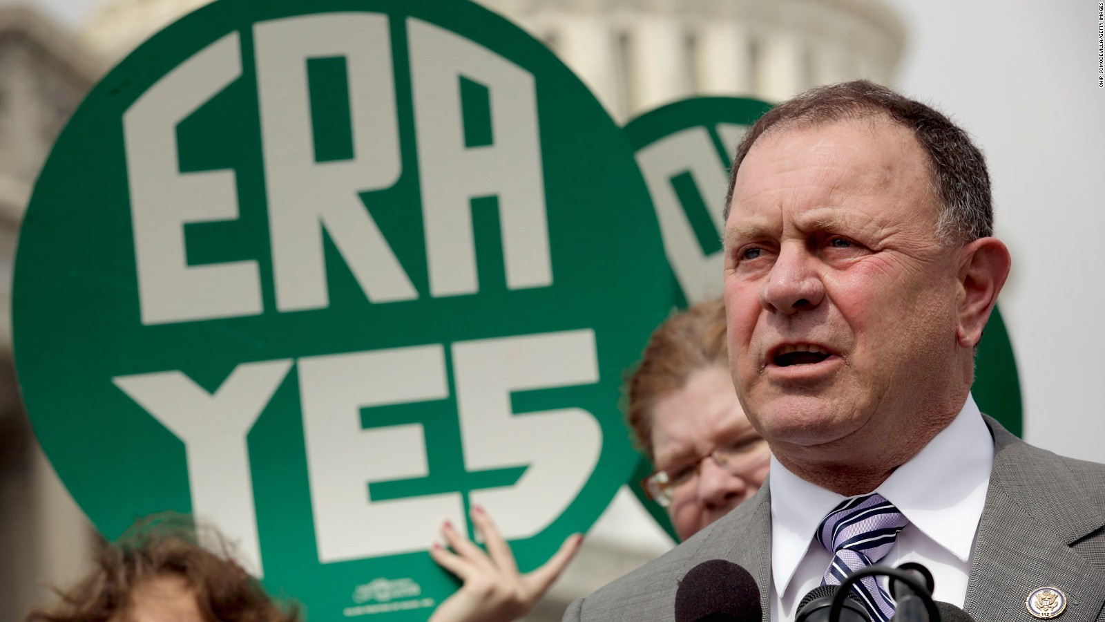 Rep. Richard Hanna (R-NY) (R) and representatives of women's groups hold a rally to mark the 40th anniversary of congressional passage of the Equal Rights Amendment (ERA) outside the U.S. Capitol March 22, 2012 in Washington, D.C.