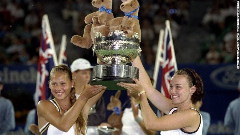 Kournikova and Hingis won their first grand slam doubles title at the 1999 Australian Open in Melbourne. 