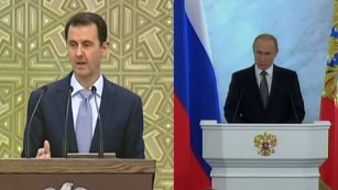 Syrian President Bashar al-Assad, left, met with Russian President Vladimir Putin in Moscow late Tuesday. Russia has become the prime force helping Assad consolidate his hold on power.