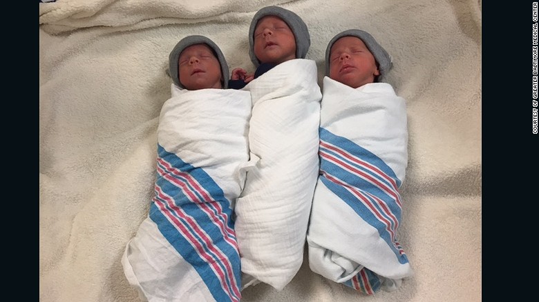Identical triplets Trip, Finn and Ollie Hewitt were conceived without fertility drugs. 