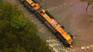 Train derails in Texas flood 