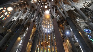 Columns and arches of the Sagrada Familia are seen during a solemn mass celebrated by the Pope Benedict XVI and consecrating Barcelona's famous temple in a basilica on November 7, 2010 during his two-day visit in Spain. Pope Benedict XVI warned today of a very strong clash between faith and modernity in Spain and he called for dialogue, not confrontation. The pontiff said an anti-clerical movement erupted in Spain in the 1930s in the run-up to the Spanish Civil War.     AFP PHOTO/ CHRISTOPHE SIMON (Photo credit should read CHRISTOPHE SIMON/AFP/Getty Images)