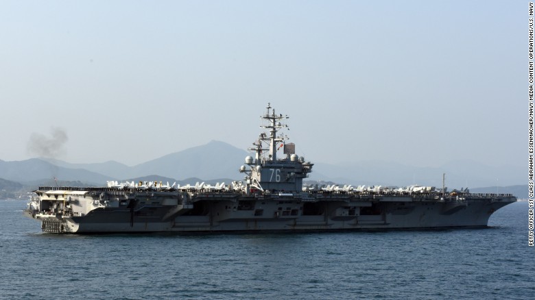 Sailors aboard the U.S. Navy&#39;s only forward-deployed aircraft carrier, the Nimitz-class USS Ronald Reagan (CVN 76), man the rails while participating in the South Korean Navy&#39;s Fleet Review on October 23 in Busan. Click through the gallery to see more Navy carriers through the years.