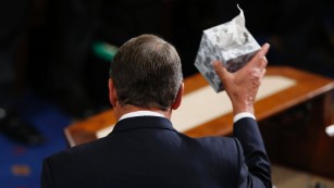 Image #: 40459828    Outgoing House Speaker John Boehner (R-OH) waves his trademark box of tissues as he addresses colleagues prior to the election for the new Speaker of the U.S. House of Representatives on Capitol Hill in Washington October 29, 2015.   REUTERS/Jonathan Ernst /LANDOV