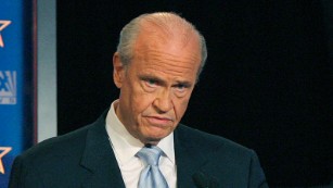 Republican presidential hopeful former U.S. Sen. Fred Thompson (R-TN) speaks during a televised debate at the Myrtle Beach Convention Center January 10, 2008 in Myrtle Beach, South Carolina. Candidates have shifted their efforts to other primary states after the New Hampshire primary and Iowa caucus.