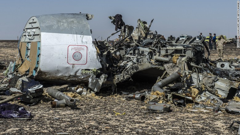 Debris of an A321 Russian airliner lie on the ground a day after the plane crashed in Wadi al-Zolomat, a mountainous area in Egypt's Sinai Peninsula, on November 1, 2015. 