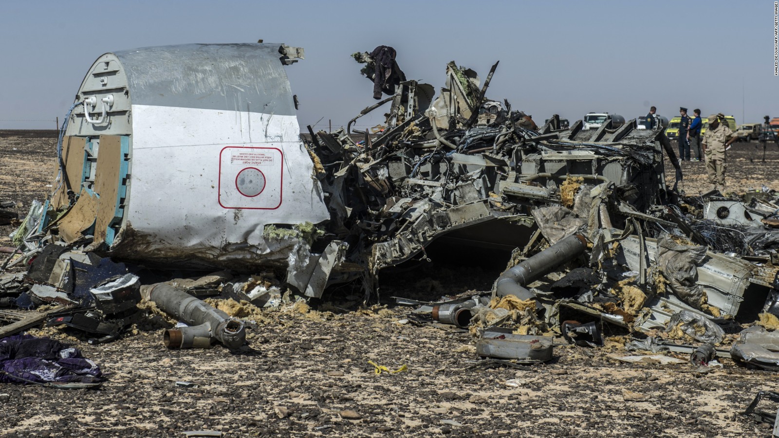 Debris of an A321 Russian airliner lie on the ground a day after the plane crashed in Wadi al-Zolomat, a mountainous area in Egypt's Sinai Peninsula, on November 1, 2015.