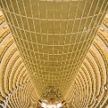 View straight down from the 33-storey atrium of the Grand Haytt, Shanghai, China, Thursday, Mar 4, 2010. The central column is for the hotel's elevators.