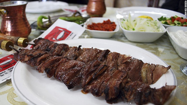 Cag kebabi is an Erzurum specialty best enjoyed at Koc Cag Kebabi. It&#39;s made of lamb marinated with onions, salt and pepper for 12 hours then placed on a large, horizontal skewer and cooked over a wood fire.