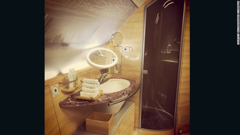 &lt;strong&gt;Schlappig on his... Most impressive airplane extravagance:&lt;/strong&gt; &quot;It&#39;s tough to beat the Emirates A380&#39;s on-board shower -- nothing makes me giggle like taking a shower on a plane,&quot; said the 25-year-old American.&lt;br /&gt;&lt;br /&gt;&quot;It&#39;s pretty surreal to be at 35,000 feet, traveling 500 miles an hour, and taking a shower. The number of toiletries is enough to start its own store. And the floors are heated. It&#39;s insane,&quot; he said of this Instagram picture.