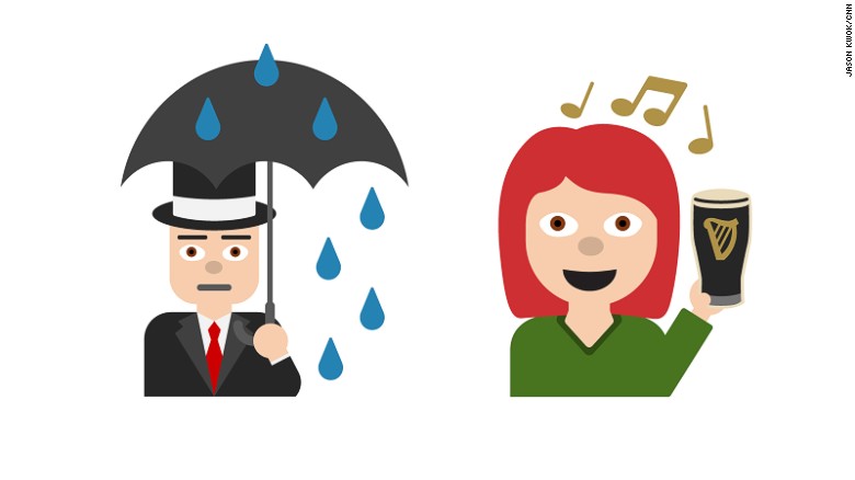 The UK endures typically soggy skies while Ireland raises a glass of Guinness in an emoji celebrating the country&#39;s legendary &quot;craic agus ceol&quot; -- fun and music.