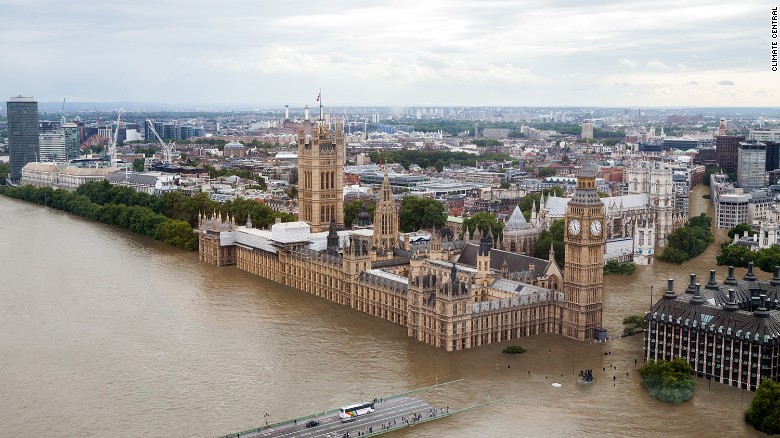 And here's how the Houses of Parliament could look if temperatures rise by four degrees Celsius.