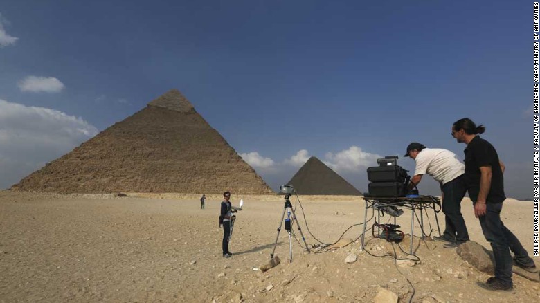 Scientists using Infrared techonology at the Giza pyramids in Egypt