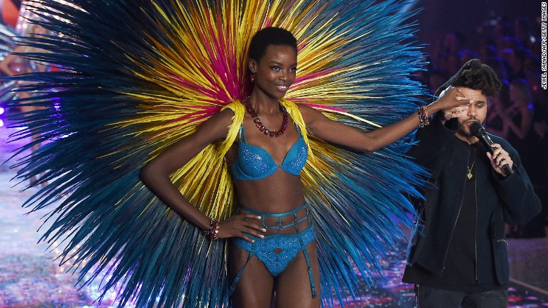 Angolan model Maria Borges walks with The Weeknd in the Victoria&#39;s Secret Fashion Show.