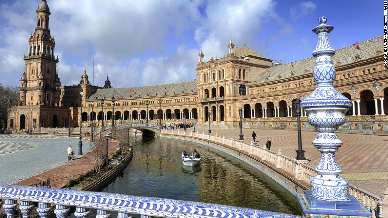 The majestic Plaza de Espana in the Spanish city of Seville was originally built for the 1929 Ibero-American Exposition. In &quot;Attack of the Clones&quot; and &quot;The Phantom Menace,&quot; it doubles as a palace on Naboo where Anakin and Padme get to stroll among its colonnades.