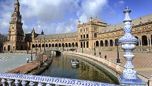 The majestic Plaza de Espana in the Spanish city of Seville was originally built for the 1929 Ibero-American Exposition. In "Attack of the Clones" and "The Phantom Menace," it doubles as a palace on Naboo where Anakin and Padme get to stroll among its colonnades.