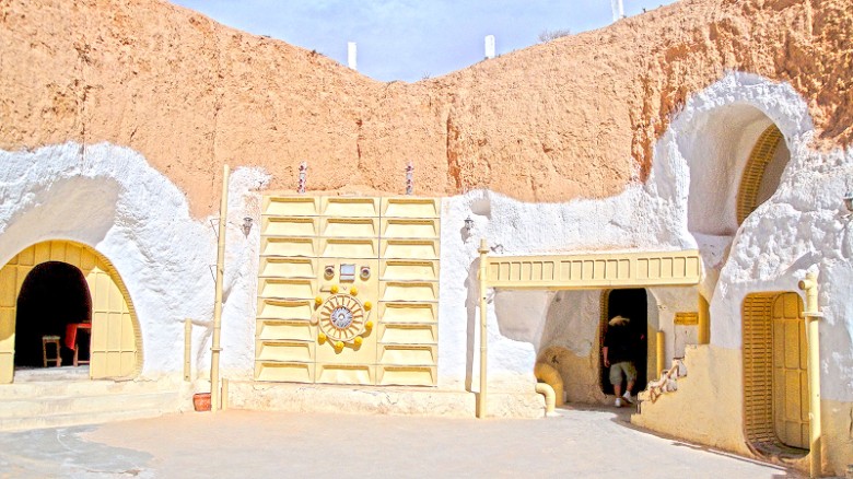 Built centuries ago by indigenous Berbers, this subterranean cave homes were converted to a hotel which George Lucas used as Luke Skywalker&#39;s childhood home in the original &quot;Star Wars&quot; film. It&#39;s still a hotel and contains props used in &quot;Attack of the Clones.&quot;