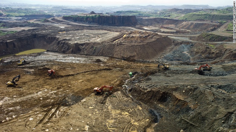 Heavy equipment is used at a jade mine in Hpakant, Myanmar.