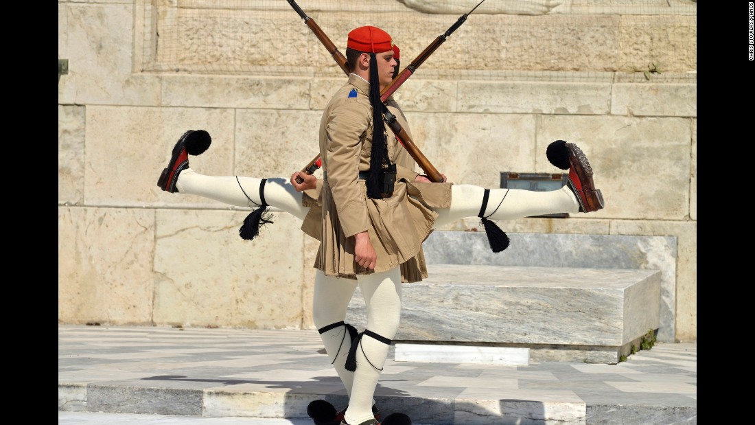 &lt;strong&gt;April 7:&lt;/strong&gt; Honor guards march in front of the Tomb of the Unknown Soldier outside Greece&#39;s Parliament in Athens.