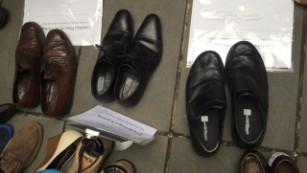Since authorities prohibited protests at the COP21 in Paris out of security concerns, activists laid out shoes where demonstrators may have stood.
