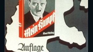 Nazi era poster pitches Hitler's vile manifesto "Mein Kampf" as "The book of Germans," and boasts 4 million copies.