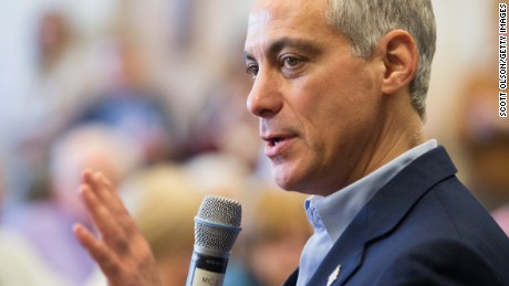 Chicago Mayor Rahm Emanuel talks with residents at a senior living center during a campaign stop on February 23, 2015 in Chicago, Illinois.