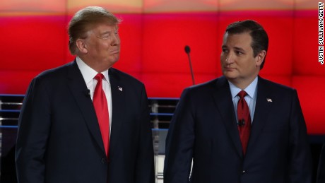 Republican presidential candidates Donald Trump, left, and Sen. Ted Cruz participate in the CNN Republican presidential debate at The Venetian Las Vegas on December 15, 2015.