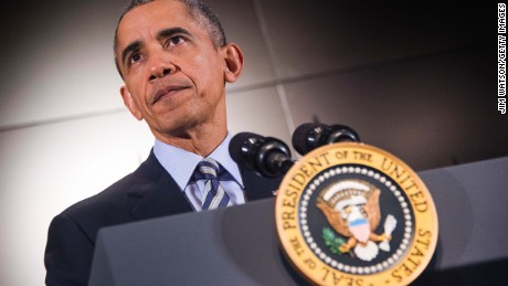 US President Barack Obama delivers remarks after a national security team meeting at the National Counterterrorism Center in McLean, Virginia, December 17, 2015. Obama said Thursday that there was no "specific" terror threat to the United States but urged Americans to remain alert over the holiday period.