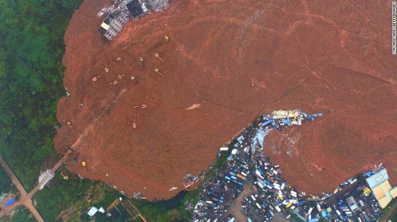 This aerial photo shows the site of the landslide that hit three industrial parks in Shenzhen in south China&#39;s Guangdong province on December 21, 2015. 