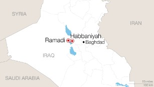 Hundreds of families have fled fighting in Ramadi for a camp 25 miles east in Habbaniyah.