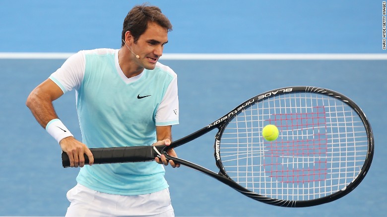 BRISBANE, AUSTRALIA - JANUARY 03:  Roger Federer of Switzerland takes part in the Pat Rafter Arena Spectacular during day one of the 2016 Brisbane International at Pat Rafter Arena on January 3, 2016 in Brisbane, Australia.  (Photo by Chris Hyde/Getty Images)