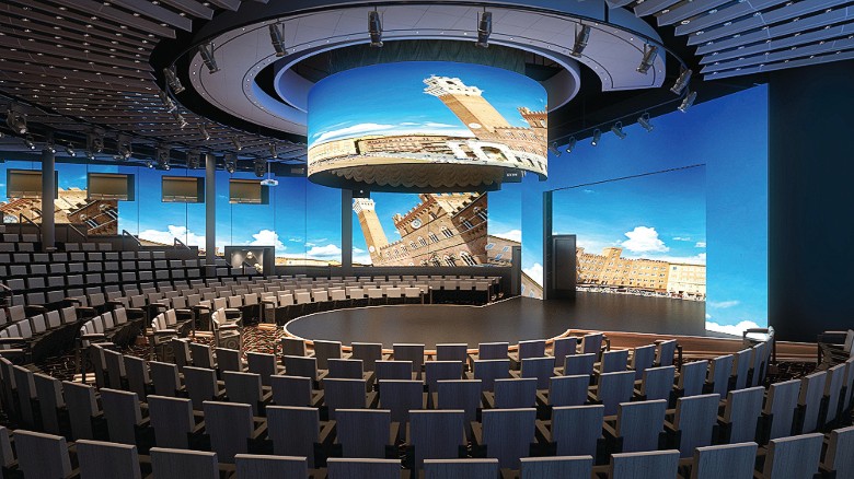 Ms Koningsdam&#39;s World Stage, pictured, will feature a 270-degree LED screen. 