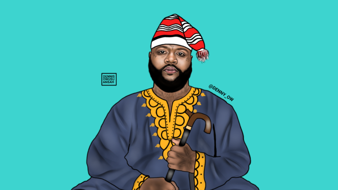 Portraits usually take the artist a day or two depending on the details. Here he has created Mazi Odinnaka Rosey, formerly known as Rick Ross. 