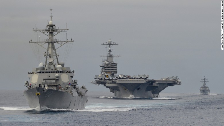PACIFIC OCEAN (Aug. 11, 2015) Sailors from John C. Stennis Strike Group maneuver their ships during a show of force transit off the coast of San Clemente Island near Southern California. The strike group participants include the Ticonderoga-class Cruiser, USS Mobile Bay (CG 53), Arleigh Burke-class Destroyers, USS William P. Lawrence (DDG 110) and USS Chung Hoon (DDG 93) and the Nimitz-class aircraft carrier USS John C. Stennis (CVN 74). The Sailors from John C. Stennis Strike Group are undergoing Composite Training Unit Exercise and Joint Task Force Exercise (COMPUTEX/JTFEX), the final step in certifying to deploy. (U.S. Navy photo by Mass Communication Specialist 3rd Class Susan C. Damman)