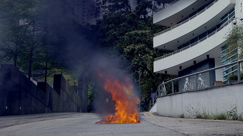A still from &#39;Self Immolator&#39;, in which a Hong Konger sets themselves on fire in protest. 