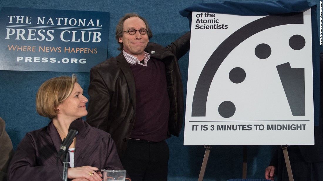 Lawrence Krauss unveils the &quot;Doomsday Clock&quot; Tuesday, showing that the world is now three minutes away from catastrophe.