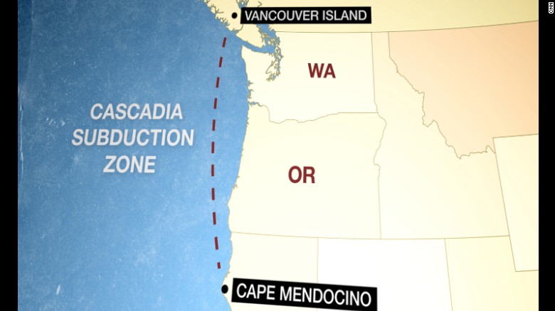 The fault line called the Cascadia subduction zone lies in coastal waters spanning 700 miles.