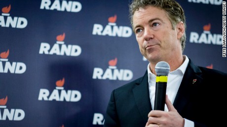 DES MOINES, IA - FEBRUARY 1:  Senator  Rand Paul (R-TX) speaks during a caucus day rally at his Des Moines headquarters on February 1, 2016 in Des Moines, Iowa. The Presidential hopeful was accompanied by his wife, Kelly, mother, Carol Wells and his father, former Congressman Ron Paul. Pauls were there to thank all the staff and volunteers for all their hard work in Iowa. (Photo by Pete Marovich/Getty Images)