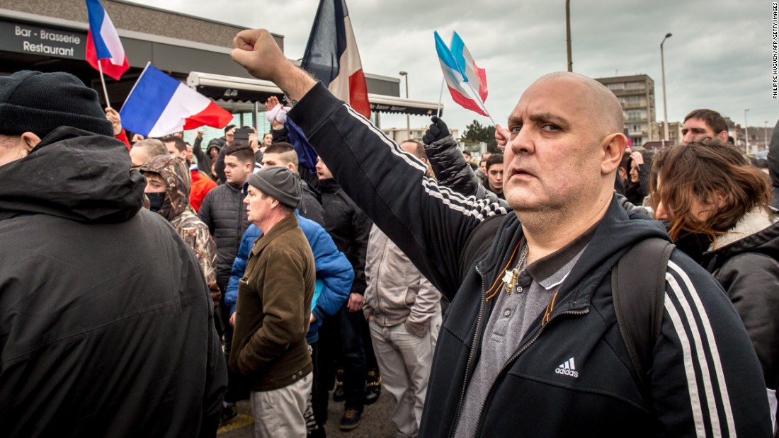 Supporters of the anti-immigrant PEGIDA movement demonstrate in Calais, France on February 6.