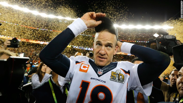Quarterback Peyton Manning walks off the field after the Denver Broncos defeated the Carolina Panthers 24-10 in Super Bowl 50 on Sunday, February 7. It is the second Super Bowl title of Manning's illustrious career.