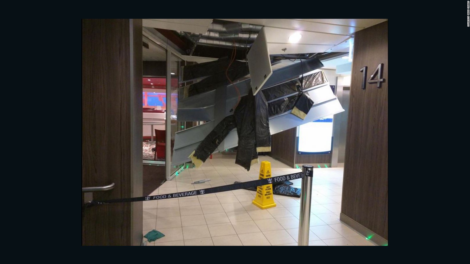 Anthem of the Seas passenger Greg Cribbs took this picture of Deck 14 on the Royal Caribbean ship after it went through bad weather.