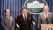 President Ronald Reagan announces the nominaton of Antonin Scaliao the Supreme Court on June 17, 1986, as a result of Chief Justice Warren E. Burger's resignation.