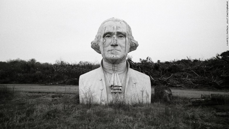 A derelict George Washington is a shadow of his former glory, after the Presidents Park in Virginia closed in 2010. 