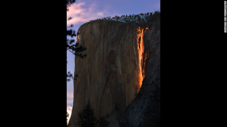 'Firefall' is caused by the angle of the sun setting that illuminates the waterfall