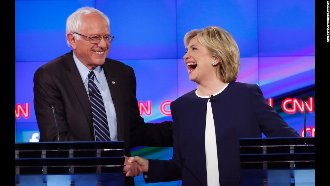 &lt;a href=&quot;http://www.cnn.com/2015/10/13/politics/gallery/democratic-debate-las-vegas/index.html&quot; target=&quot;_blank&quot;&gt;Sanders shakes hands with Hillary Clinton&lt;/a&gt; at a Democratic debate in Las Vegas on October 13. The hand shake came after Sanders&#39; take on &lt;a href=&quot;http://www.cnn.com/2015/09/03/politics/hillary-clinton-email-controversy-explained-2016/index.html&quot; target=&quot;_blank&quot;&gt;the Clinton email scandal.&lt;/a&gt; &quot;Let me say something that may not be great politics, but the secretary is right -- and that is that the American people are sick and tired of hearing about the damn emails,&quot; Sanders said. &quot;Enough of the emails, let&#39;s talk about the real issues facing the United States of America.&quot;