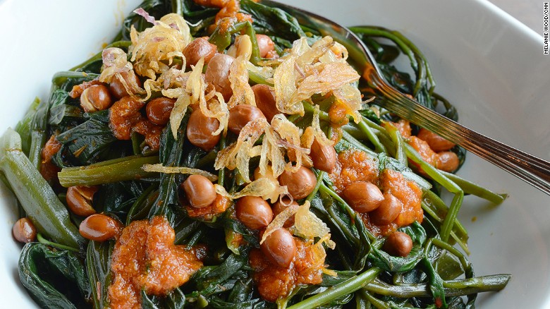 Kangkung, also known as water spinach, is a common ingredient through Asia. Cah kangkung is stir fried kangkung with sweet soybean sauce, garlic, chili and shrimp paste.