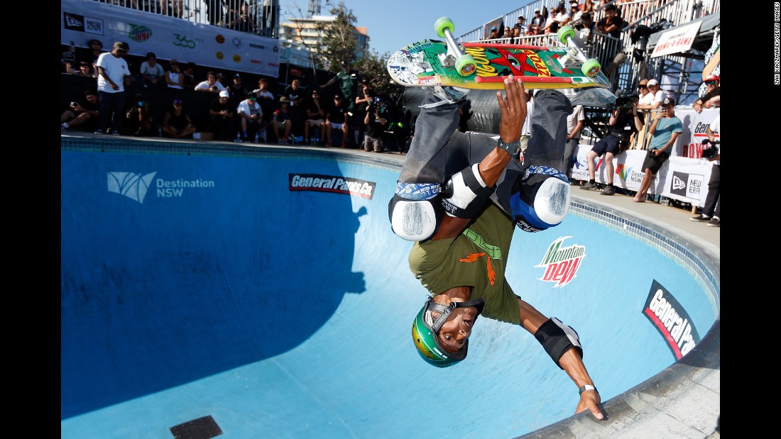 Pat Ngoho takes part in Bowl-A-Rama, Australia's biggest skateboarding competition, on Sunday, February 21.