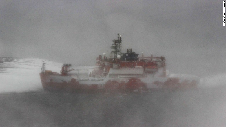 The icebreaker Aurora Australis was resupplying at a research center when it &quot;broke free of its mooring lines&quot; during a blizzard Wednesday, the Australian government says.