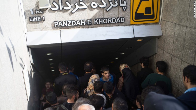 The entrance to this Tehran Metro station may be crowded, but it's nothing compared to the car traffic. The Iranian capital's subway system has four lines.