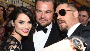 February 28, 2016 - Los Angeles, California, U.S. - TOM HARDY, right, and CHARLOTTE RILEY, left, take a selfie with LEONARDO DICAPRIO during red carpet arrivals for the 88th Annual Academy Awards. (Credit Image: © Buckner/Rex Shutterstock via ZUMA Press)